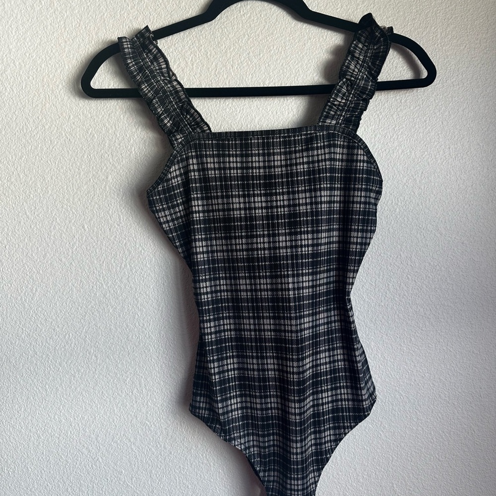 Le Lis Black and White Plaid Bodysuit